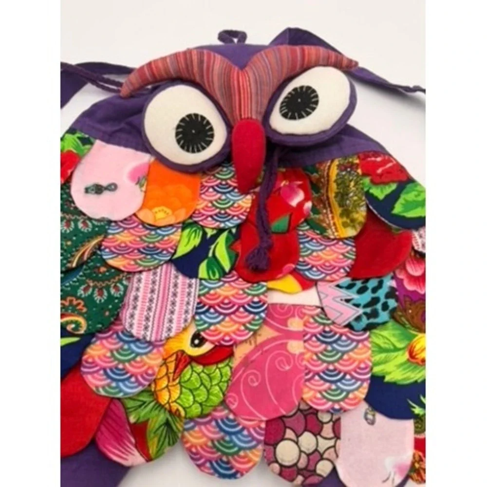 Unbranded Owl Patchwork Backpack Women Small Purple Multicolor Good Boho Novelty